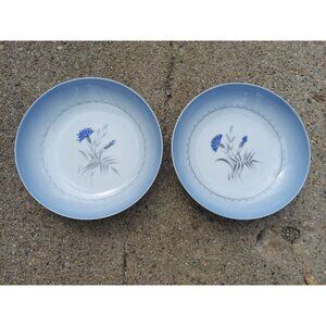 2 Bing & Grondahl Cornflower 7" Coupe Soup Bowls VGC Kjobenhavn Denmark